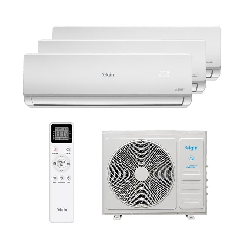 Ar Condicionado Multi Split Inverter Elgin Hw R-32 Wifi 27.000 BTUs (2 Evap 9.000 e 1 Evap 12.000) Quente/Frio 220V Monofásico