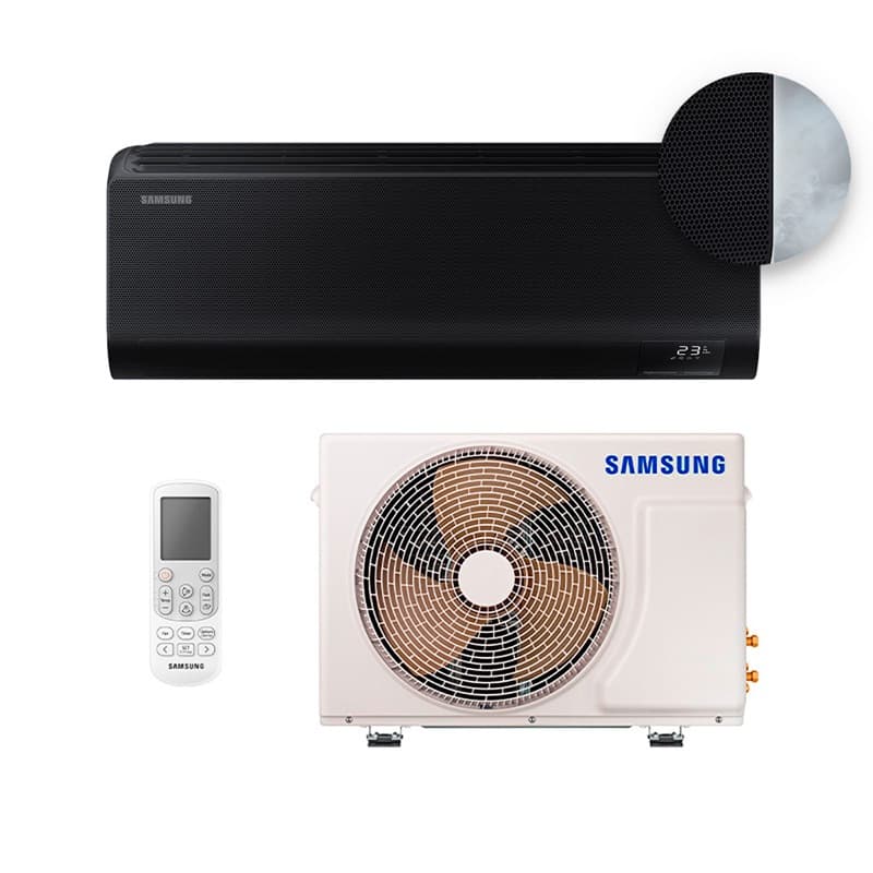 Ar Condicionado Split Hi Wall - Inverter - Windfree Connect - Black Edition - Samsung - 12.000 BTUs - Quente/Frio - 220V Monofásico, unidade evaporadora e condensadora