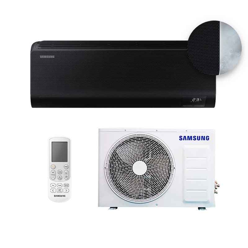 Ar Condicionado Hi Wall - Inverter - Windfree Connect Black - Samsung - 24.000 BTUs - Quente/Frio - 220V Monofásico, unidade evaporadora e condensadora